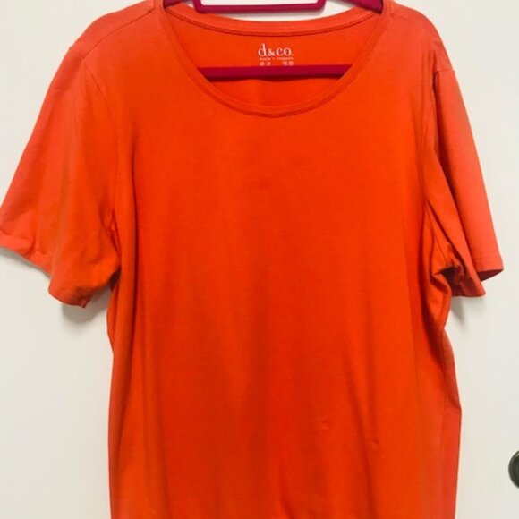 WOMENS DENIM & CO COTTON ORANGE SHORT SLEEVTUNIC W/BOTTOM FRINGE. SZ. 1X - Picture 2 of 4